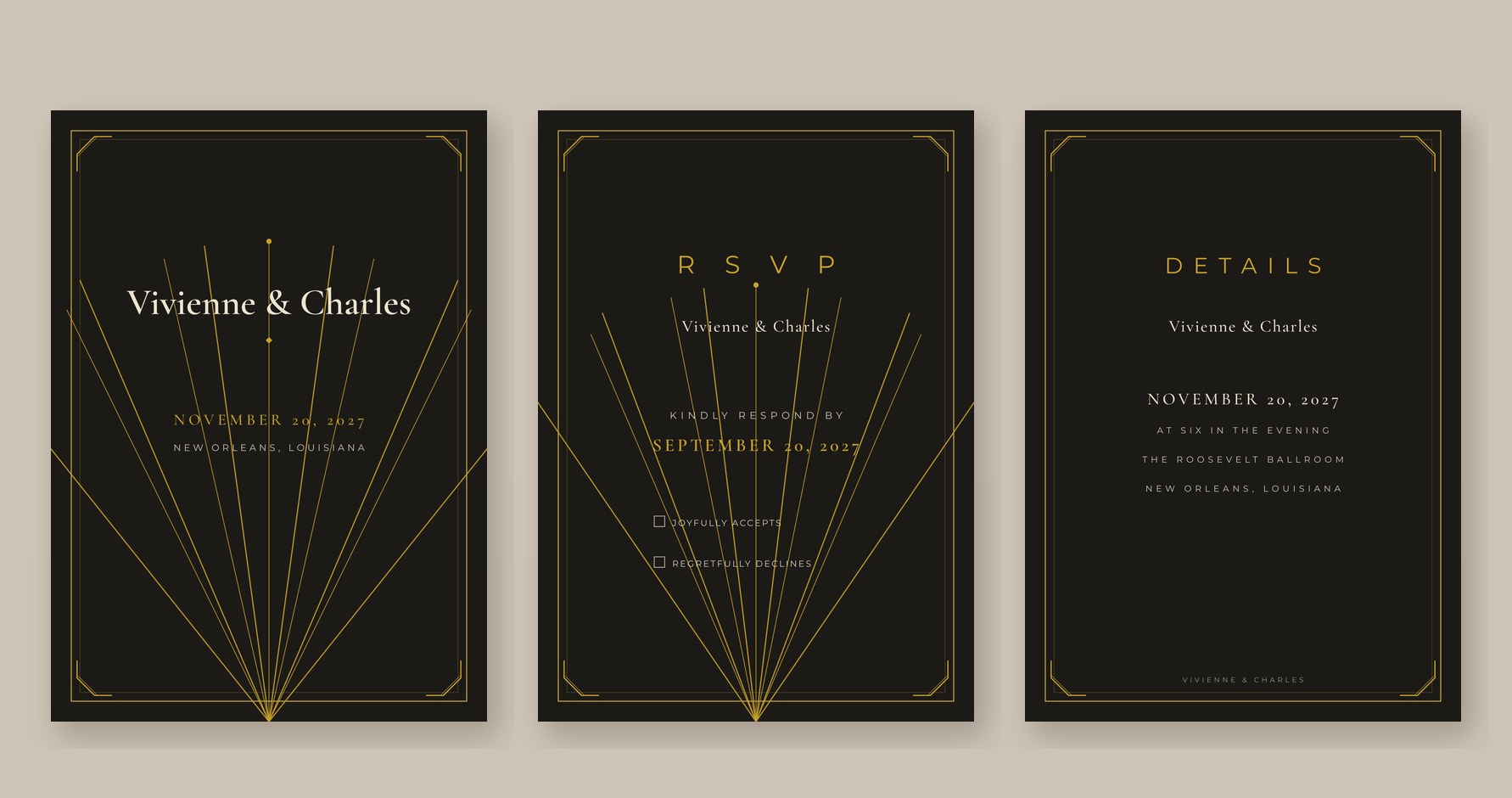 The full suite: invitation, RSVP, and details card