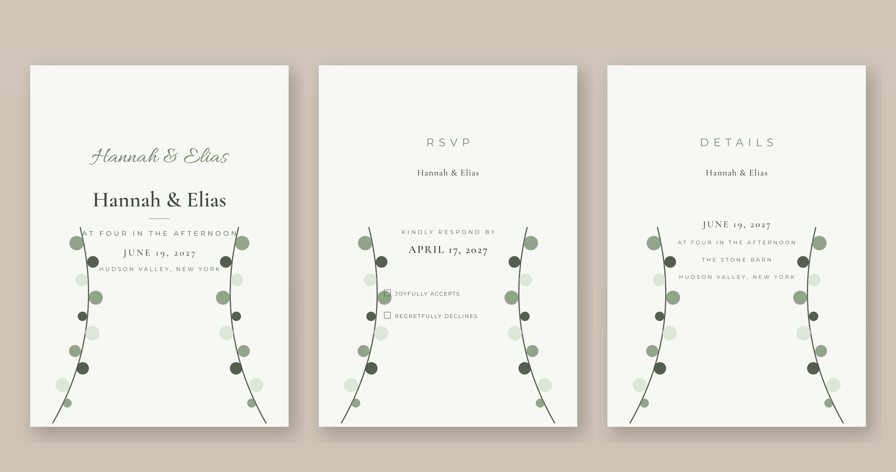 The full suite: invitation, RSVP, and details card