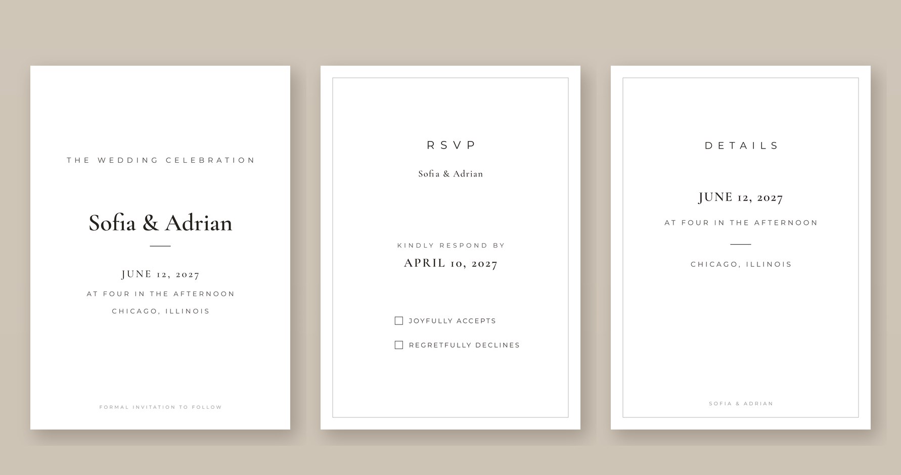 The full suite: invitation, RSVP, and details card