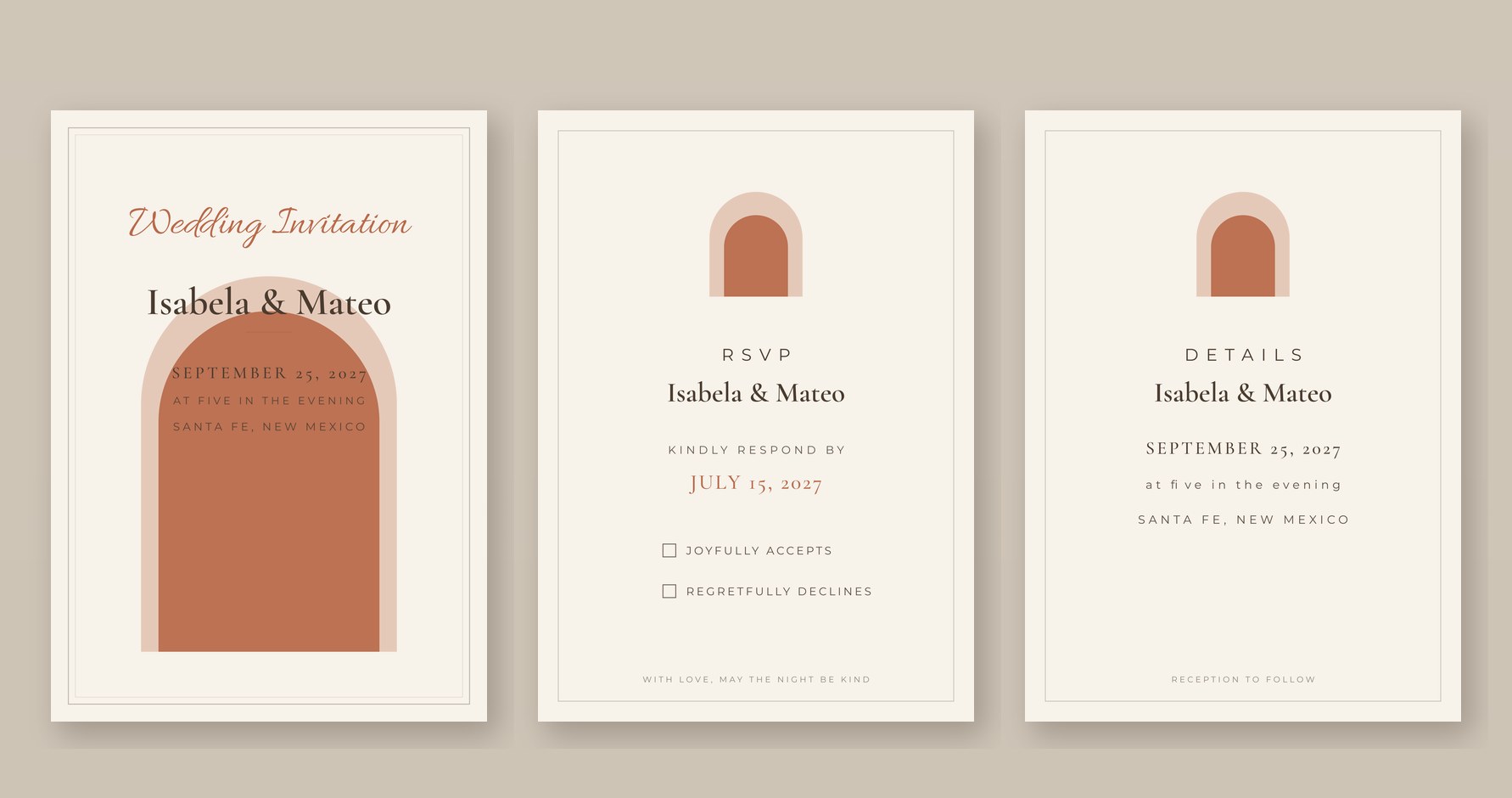 The full suite: invitation, RSVP, and details card